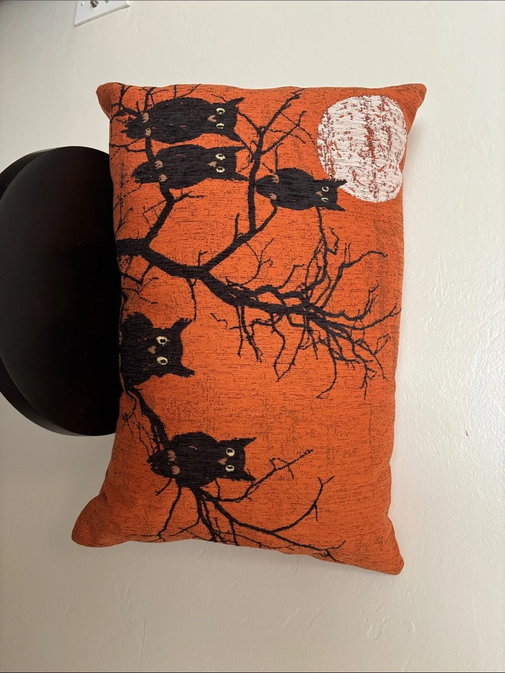 Halloween Orange Pillow with Black Cat Silhouettes
